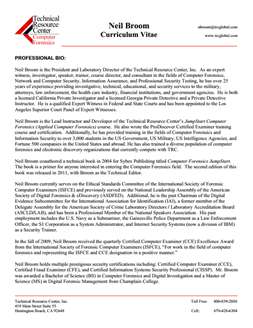 CV for Neil Broom Expert Witness in Computer Forensics Investigations in Maine